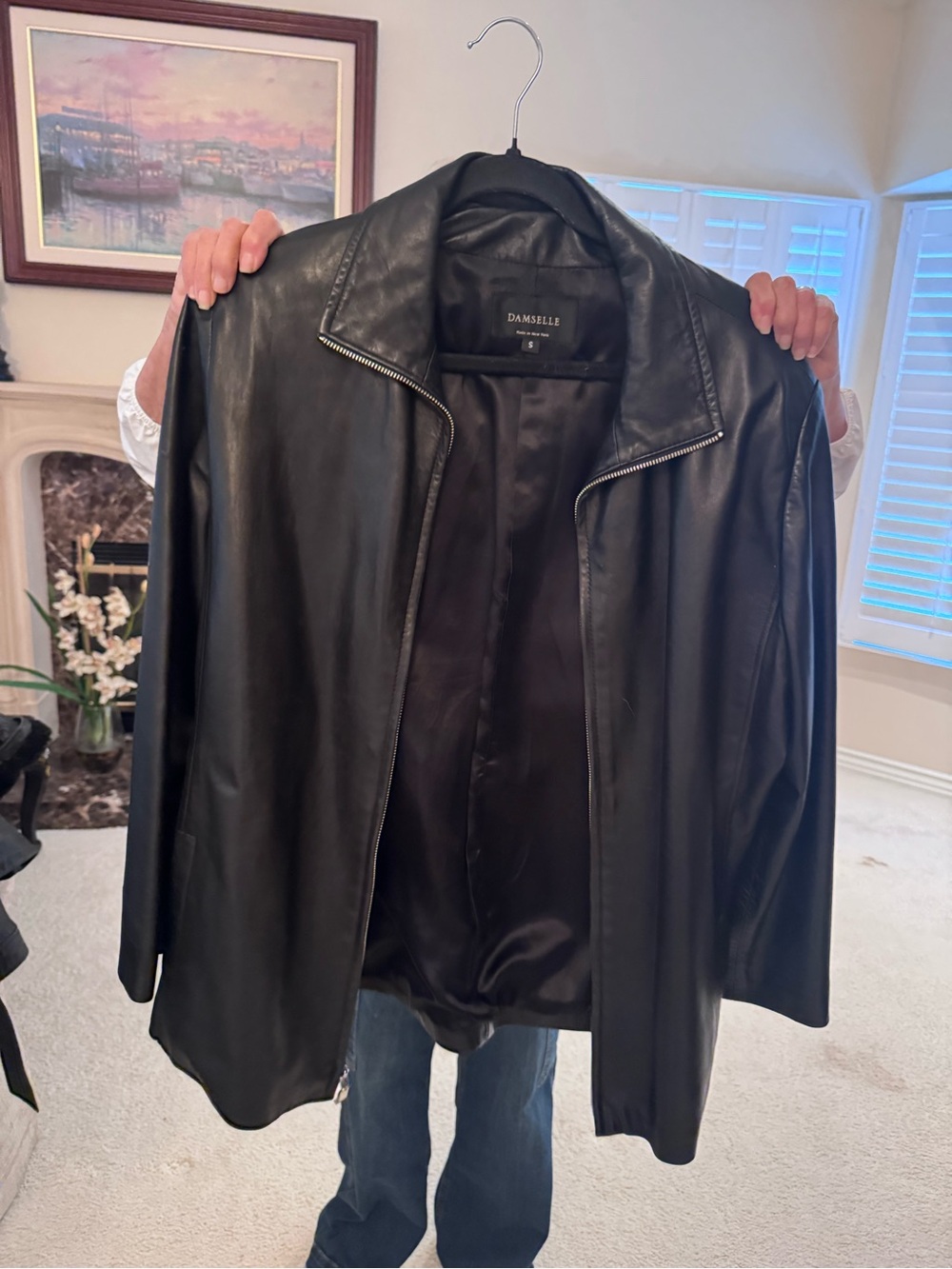 Damselle Black Leather Zip-Front Jacket